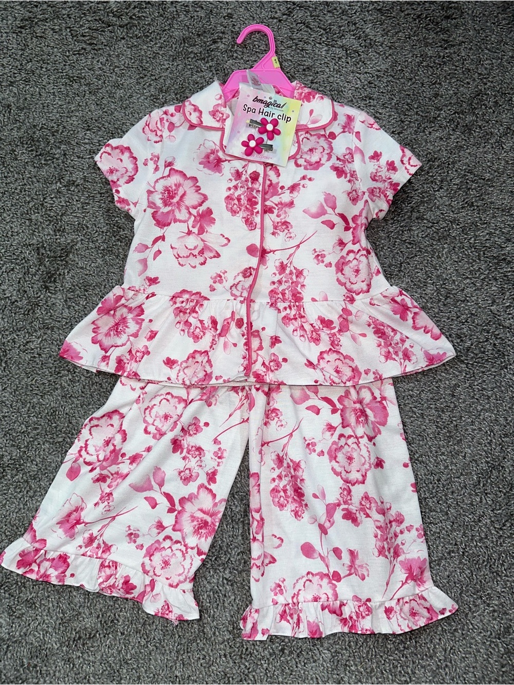 New Bmagical Girls Floral Pajama Set with Spa Hair Clips Size 4T